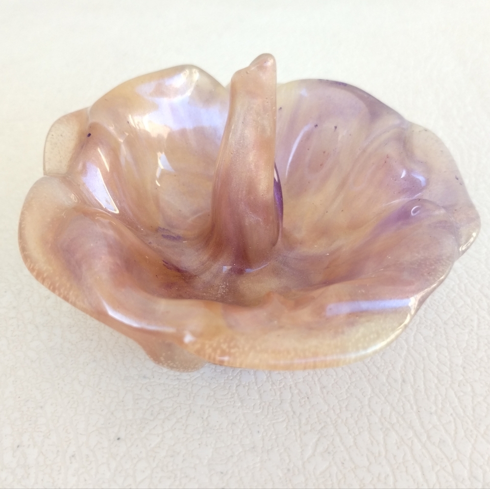 Handcrafted Flower Resin Ring Holder Peach Purple Pearly Shimmer